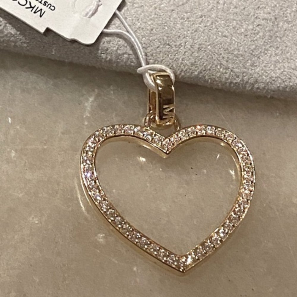 🎁 NWT! MICHAEL KORS 14K Gold Pavé Heart Charm - Picture 4 of 6